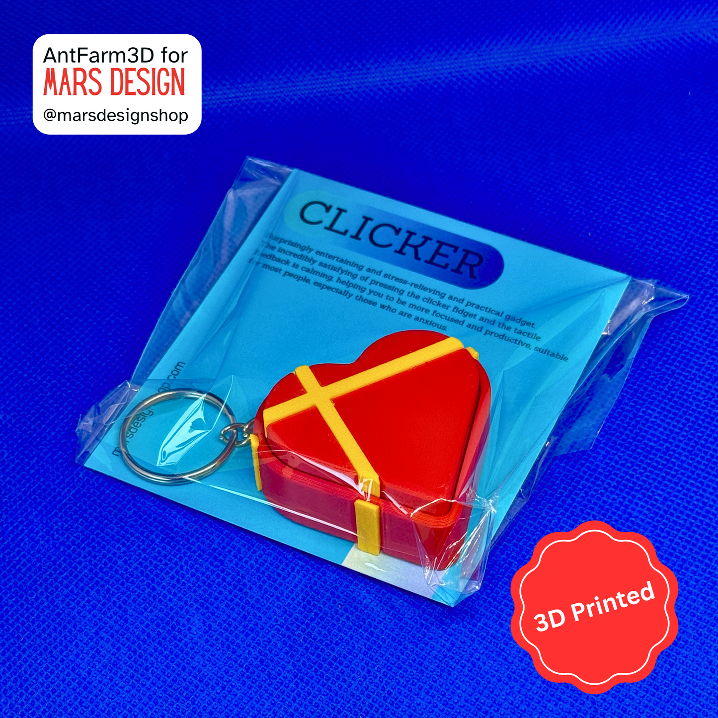3D Printed გული ქლიქერი ბრელოკი / Heart Shaped Fidget Toy Keychain - Red