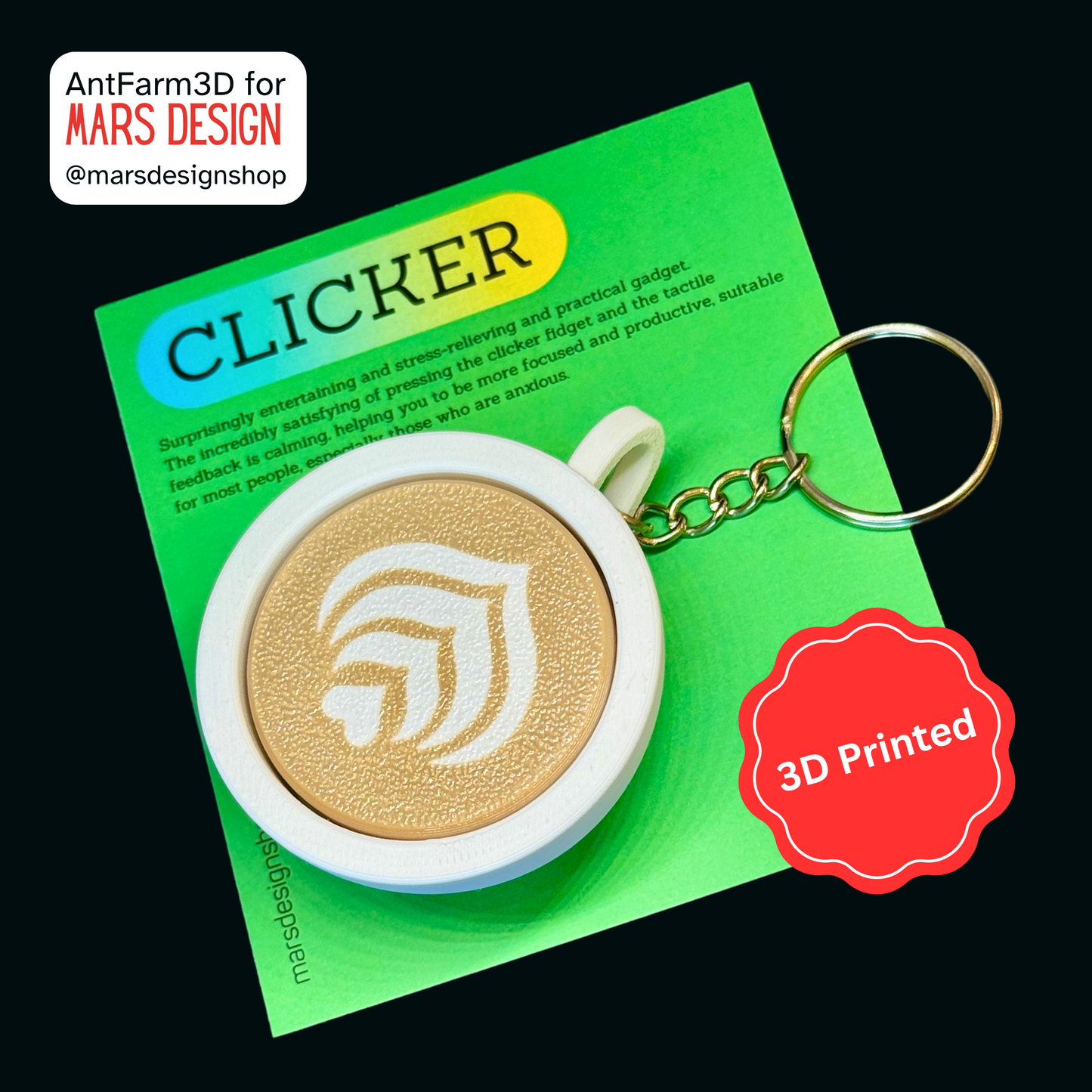 3D Printed კაპუჩინო ქლიქერი ბრელოკი / Cappuccino Fidget Clicker Keychain