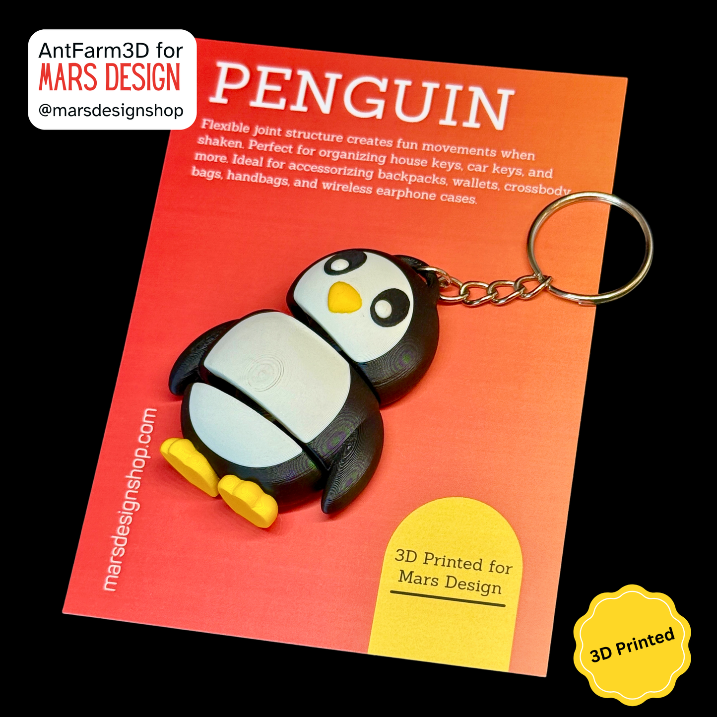 3D Printed პინგვინი ბრელოკი / Penguin Keychain