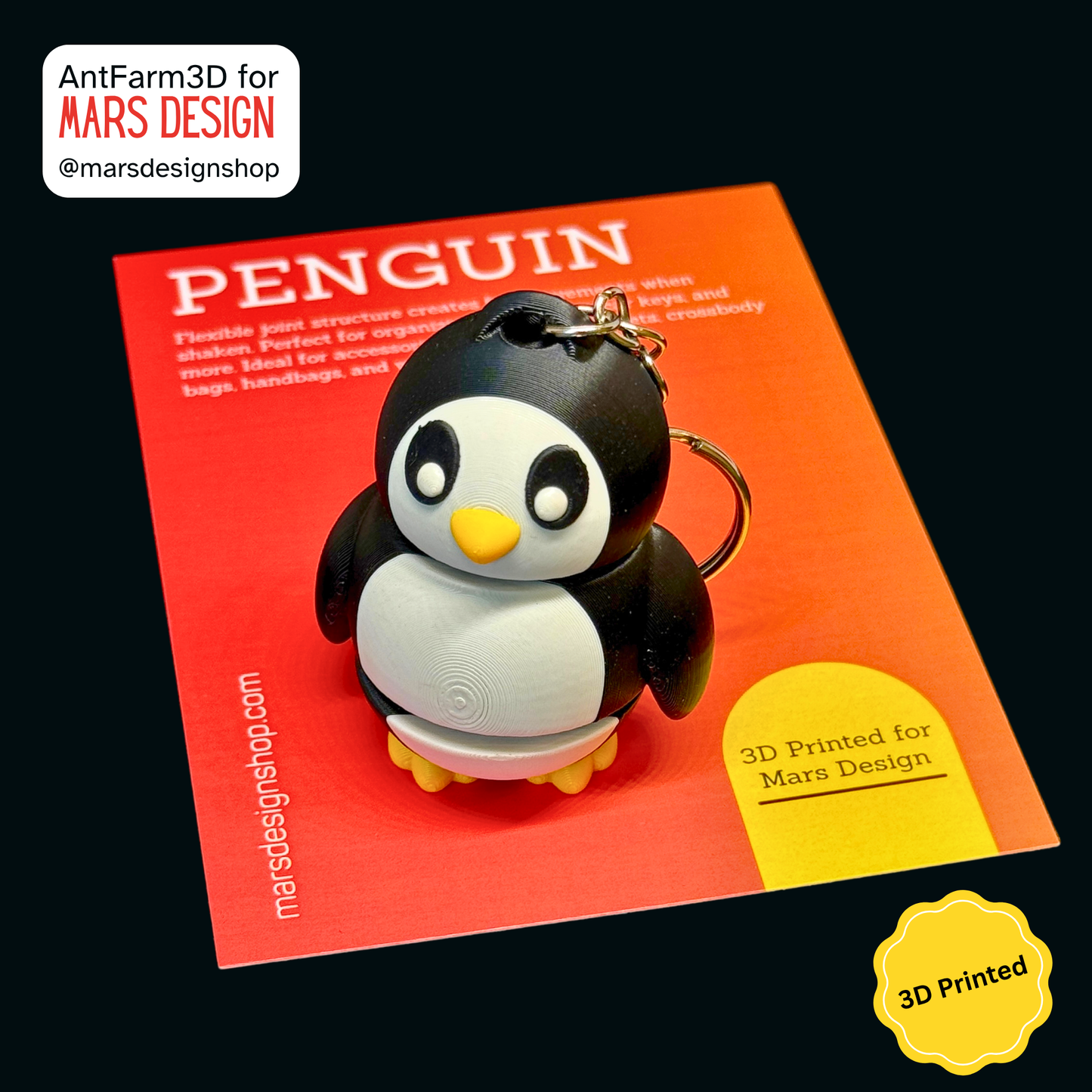 3D Printed პინგვინი ბრელოკი / Penguin Keychain