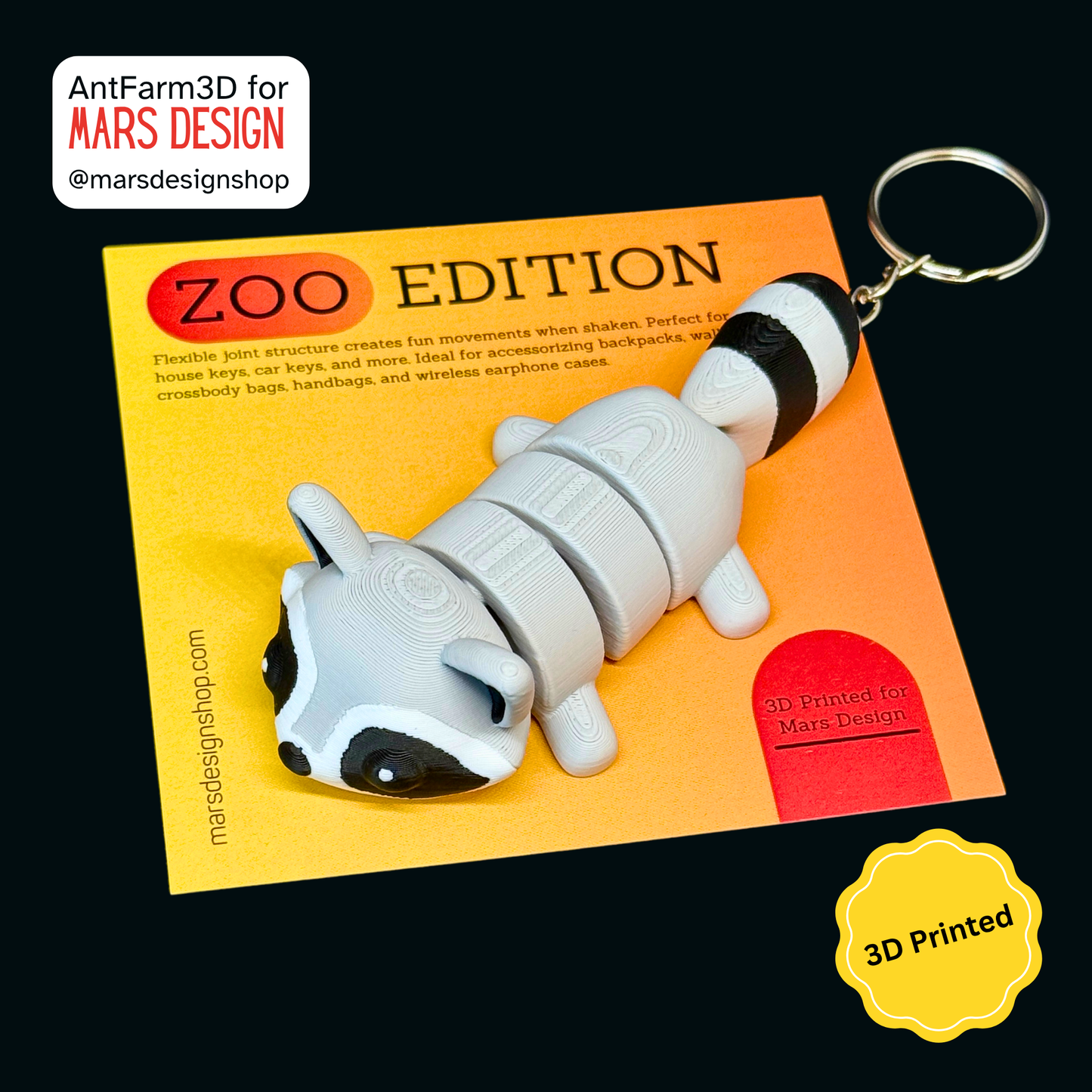 3D Printed ენოტი ბრელოკი / Racoon Keychain