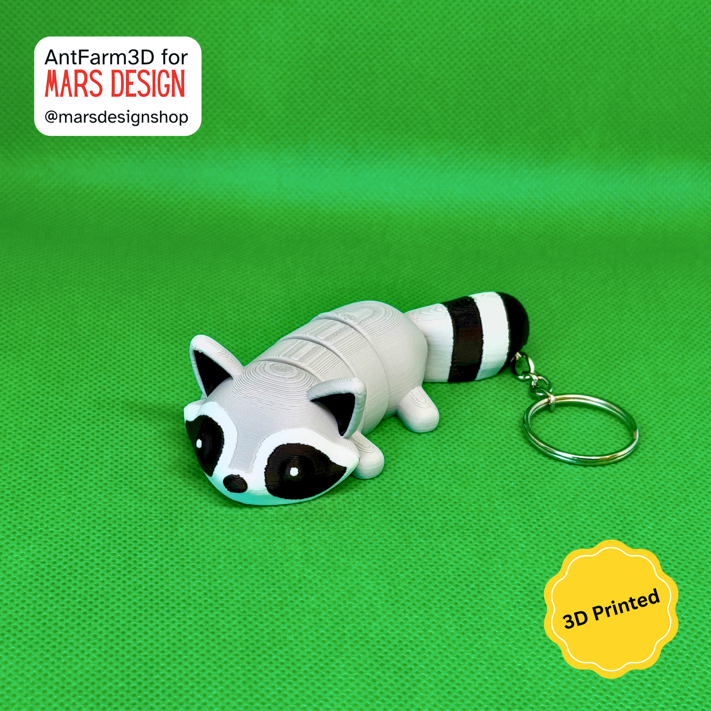 3D Printed ენოტი ბრელოკი / Racoon Keychain