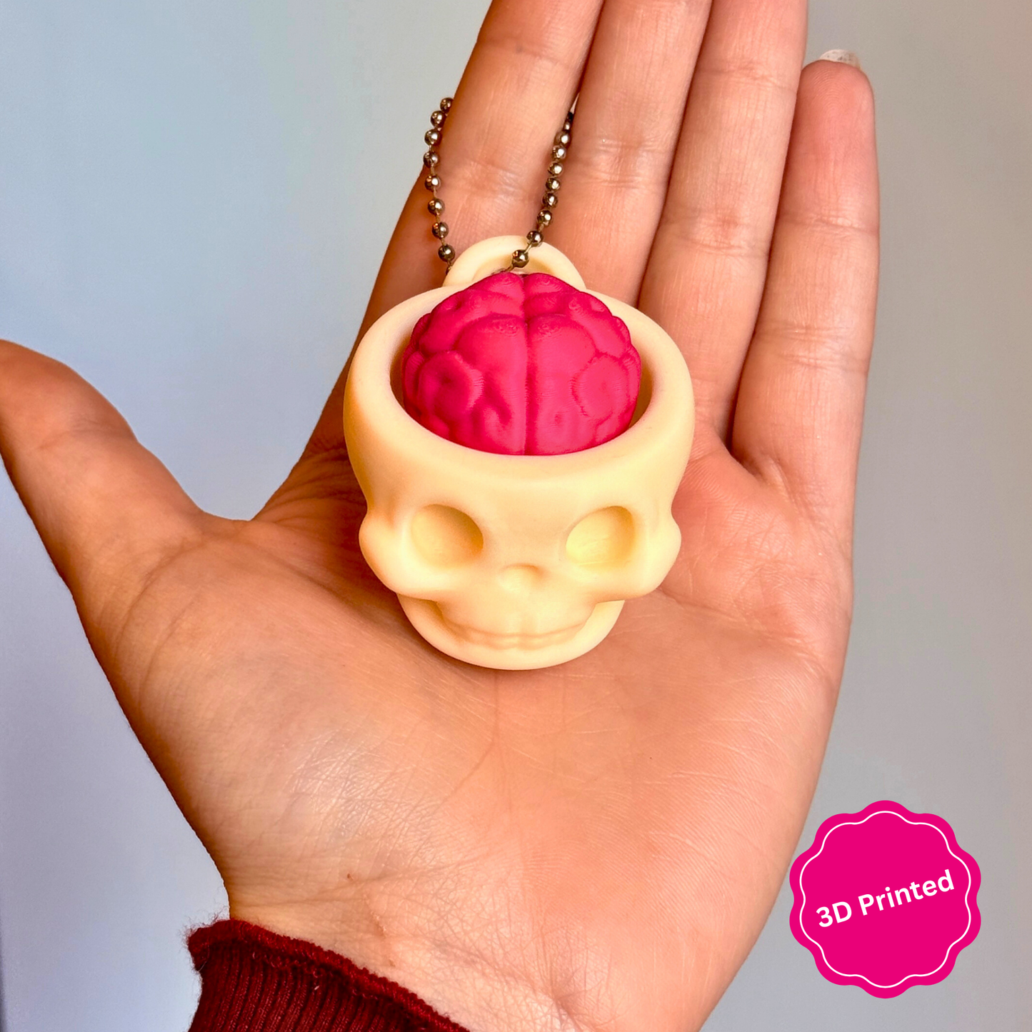 🧠 3D დაბეჭდილი თავის ქალა/ტვინი ქლიქერი ბრელოკი / 3D Printed Skull/Brain Fidget Toy Keychain