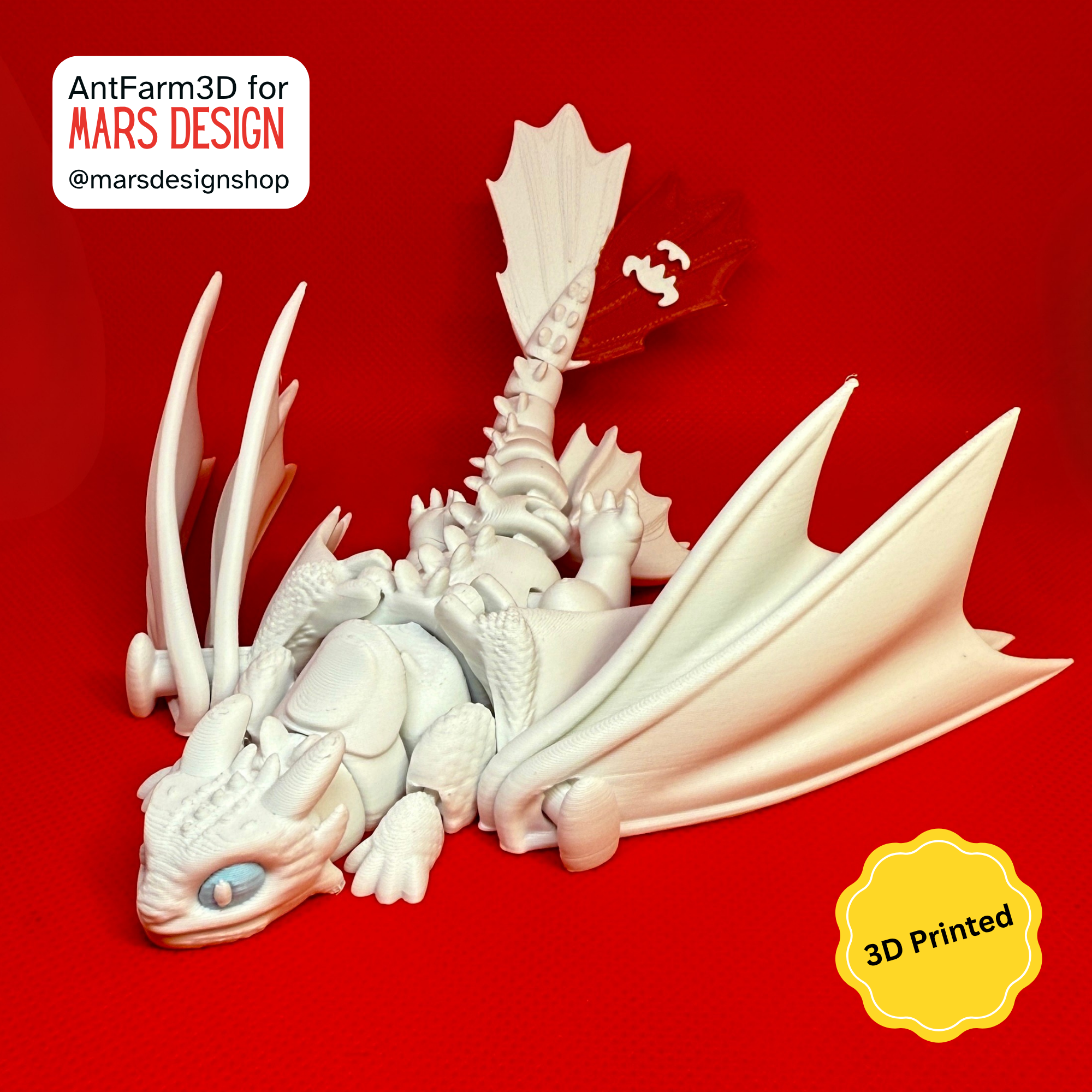 🔥 3D დაბეჭდილი უკბილო დრაკონი თეთრი /  3D Printed Toothless Dragon White