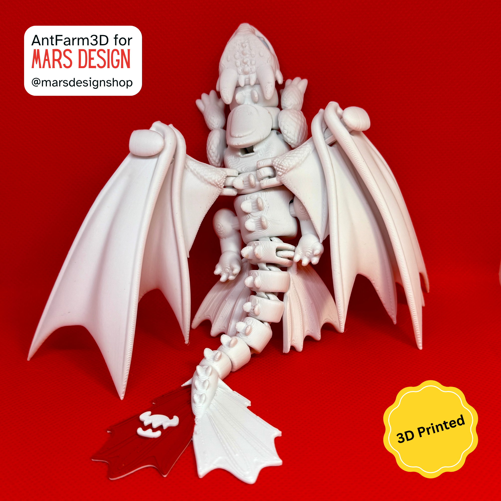 🔥 3D დაბეჭდილი უკბილო დრაკონი თეთრი /  3D Printed Toothless Dragon White
