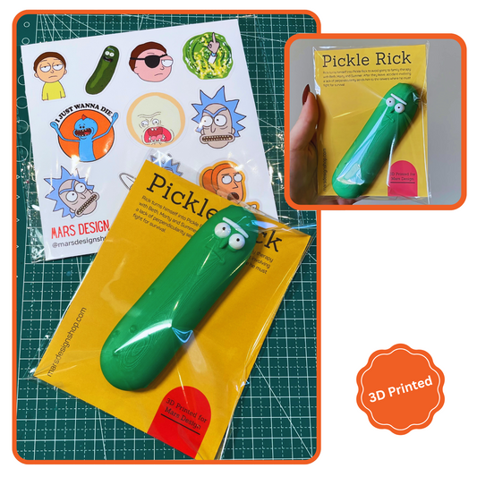 3D Printed Pickle Rick მაგნიტი + რიკი და მორტი სტიკერების ნაკრები