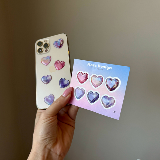 3D Glass Hearts sticker pack - მოცულობითი სტიკერების ნაკრები 6ც