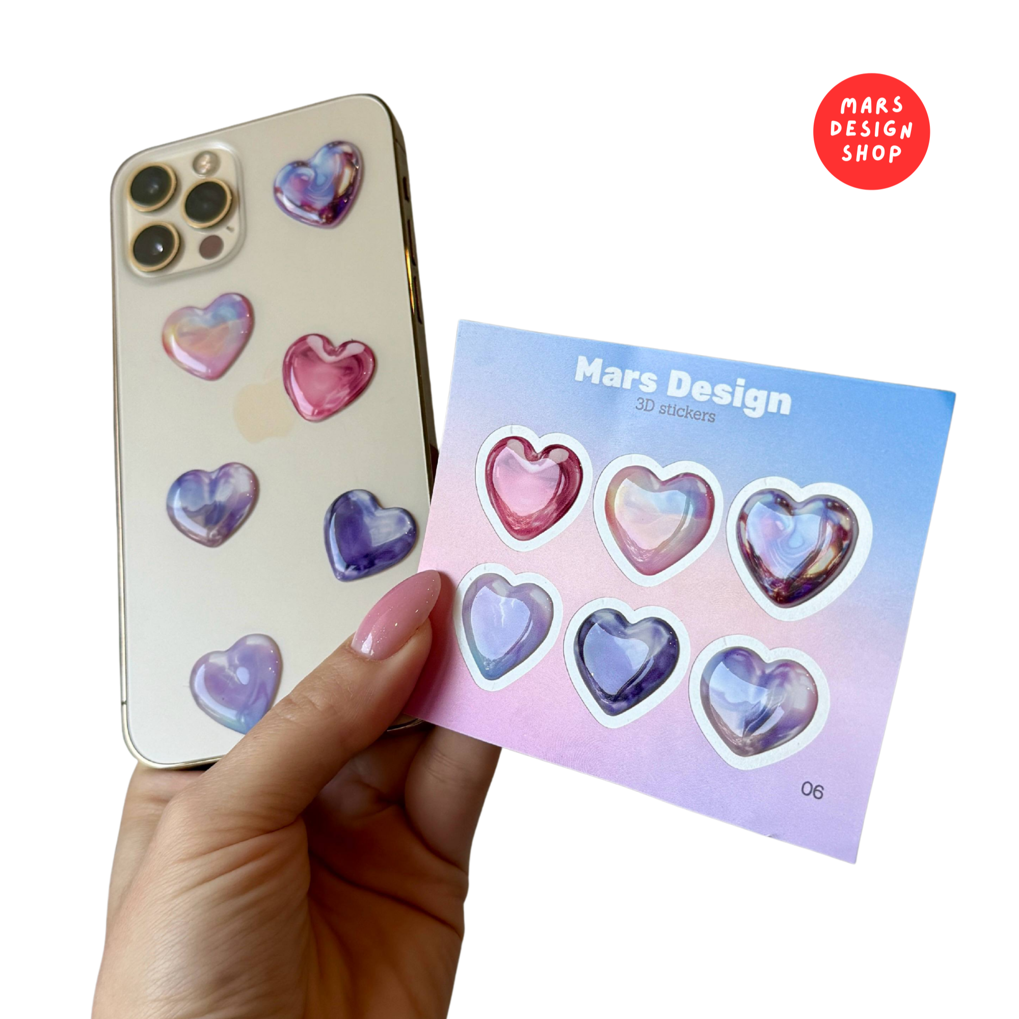 3D Glass Hearts sticker pack - მოცულობითი სტიკერების ნაკრები 6ც