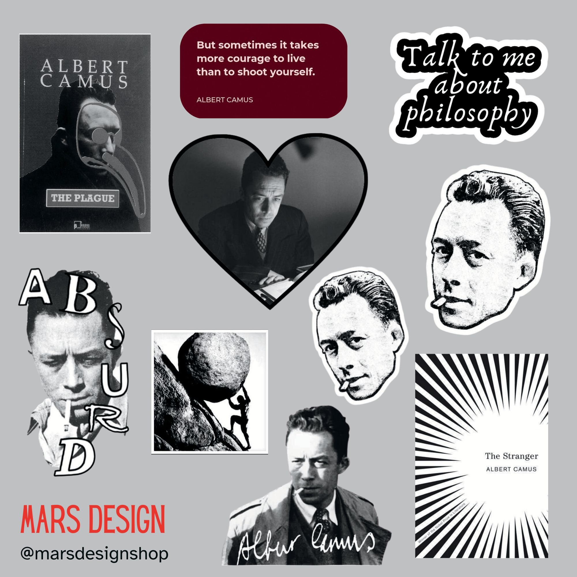 “Camus & The Absurd” ალბერტ კამიუ სტიკერების შეკვრა 10ც