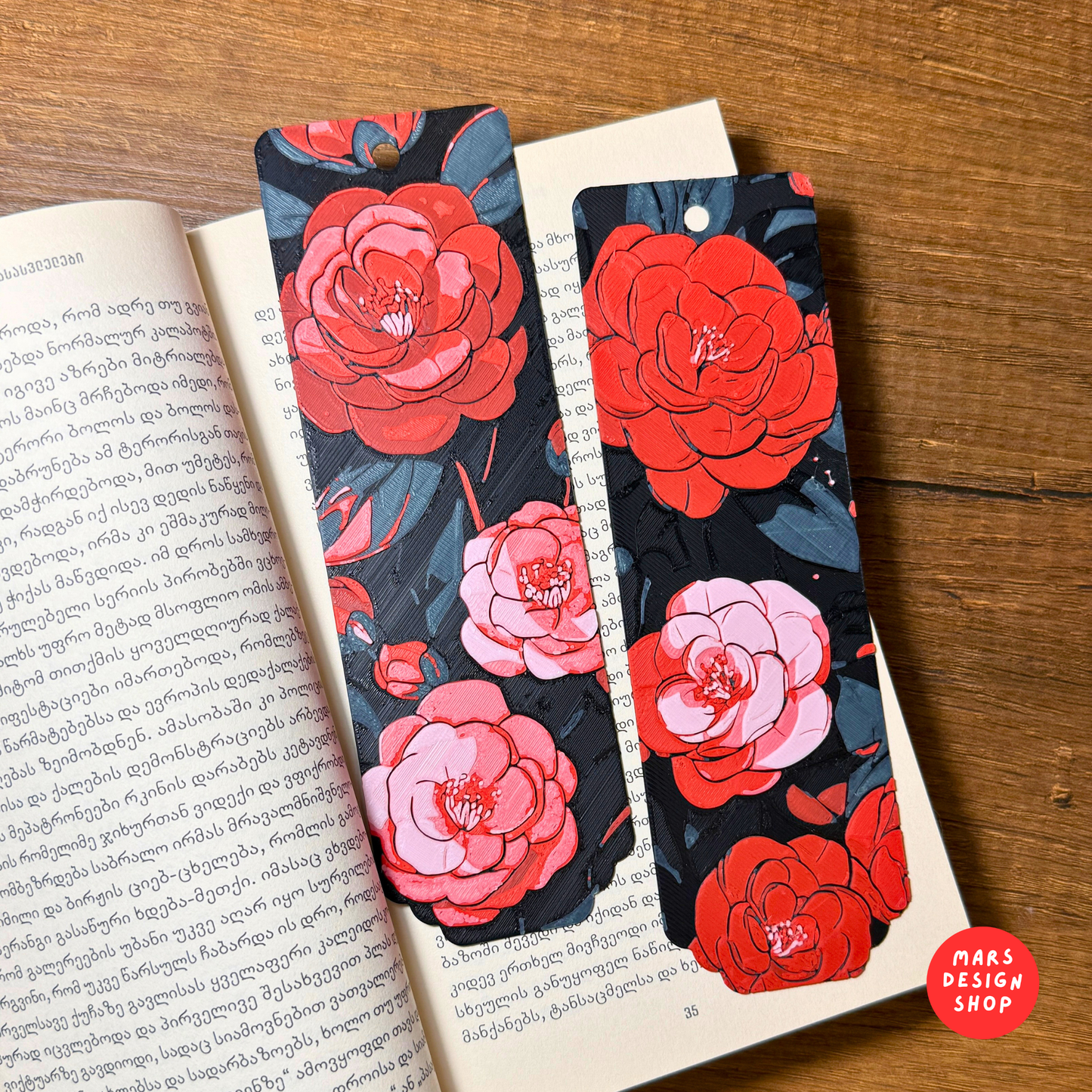 3D დაბეჭდილი სანიშნები 2ც. წითელი ყვავილები / 3D Printed Bookmarks 2pcs. Red Flowers