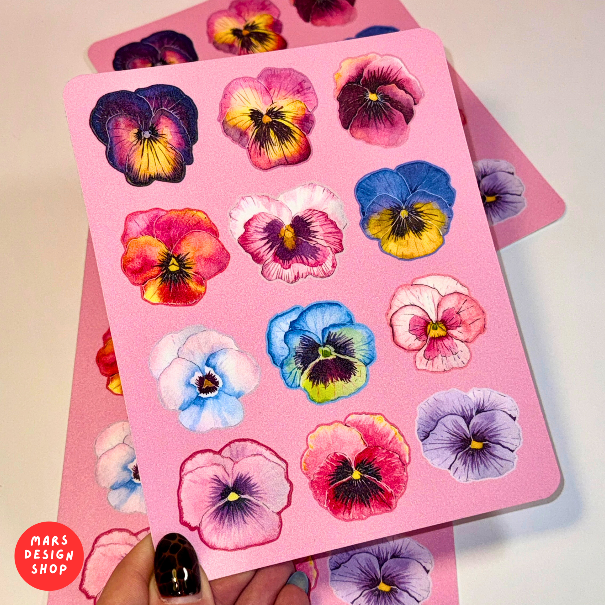 Flowers Violet vinyl Sticker Pack / ყვავილების იების ვინილის ლამინირებული სტიკერების ნაკრები