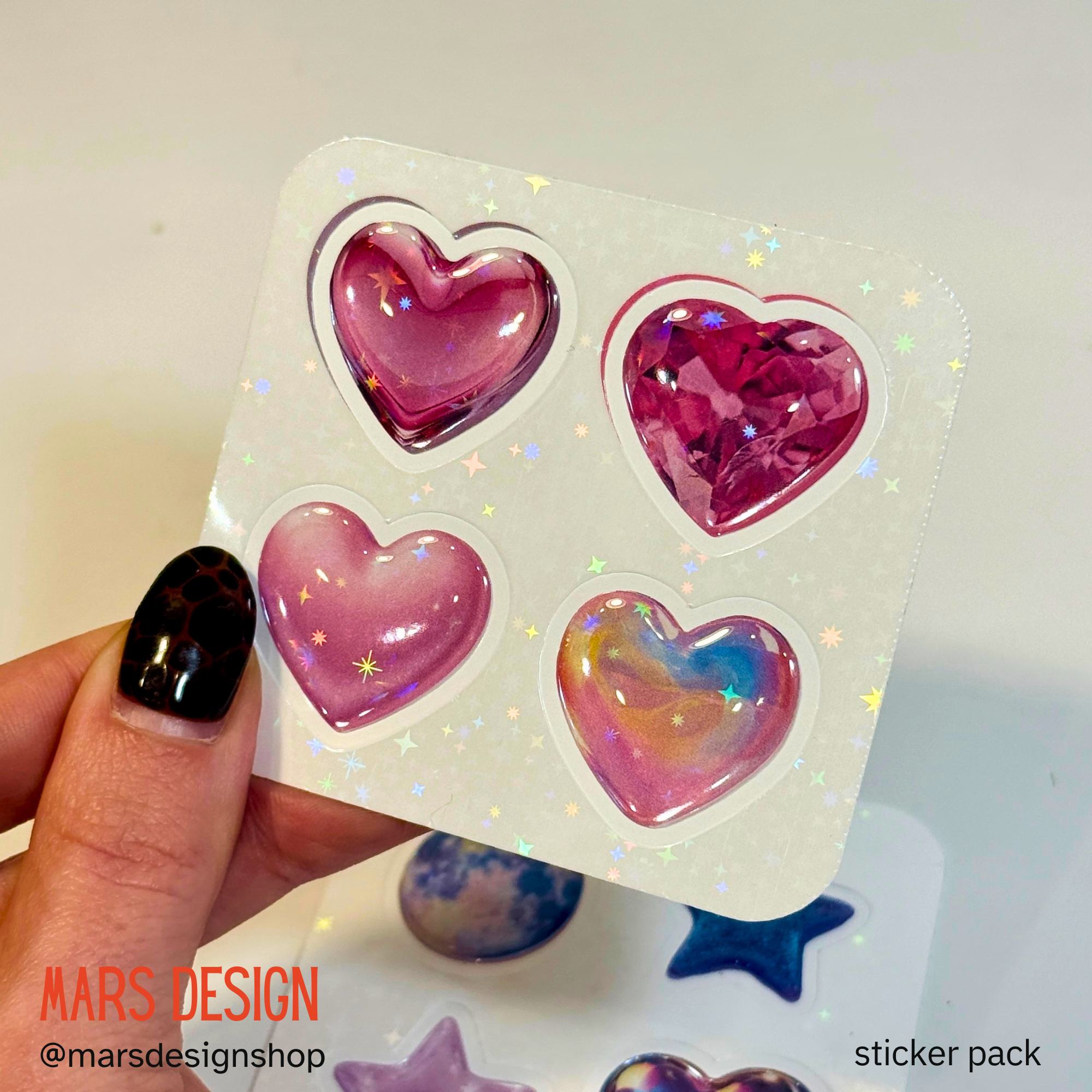 Stars & Hearts 3D sticker packs ვარსკვლავები & გულები მოცულობითი სტიკერების ნაკრები 6ც. (24ც. სტიკერი)