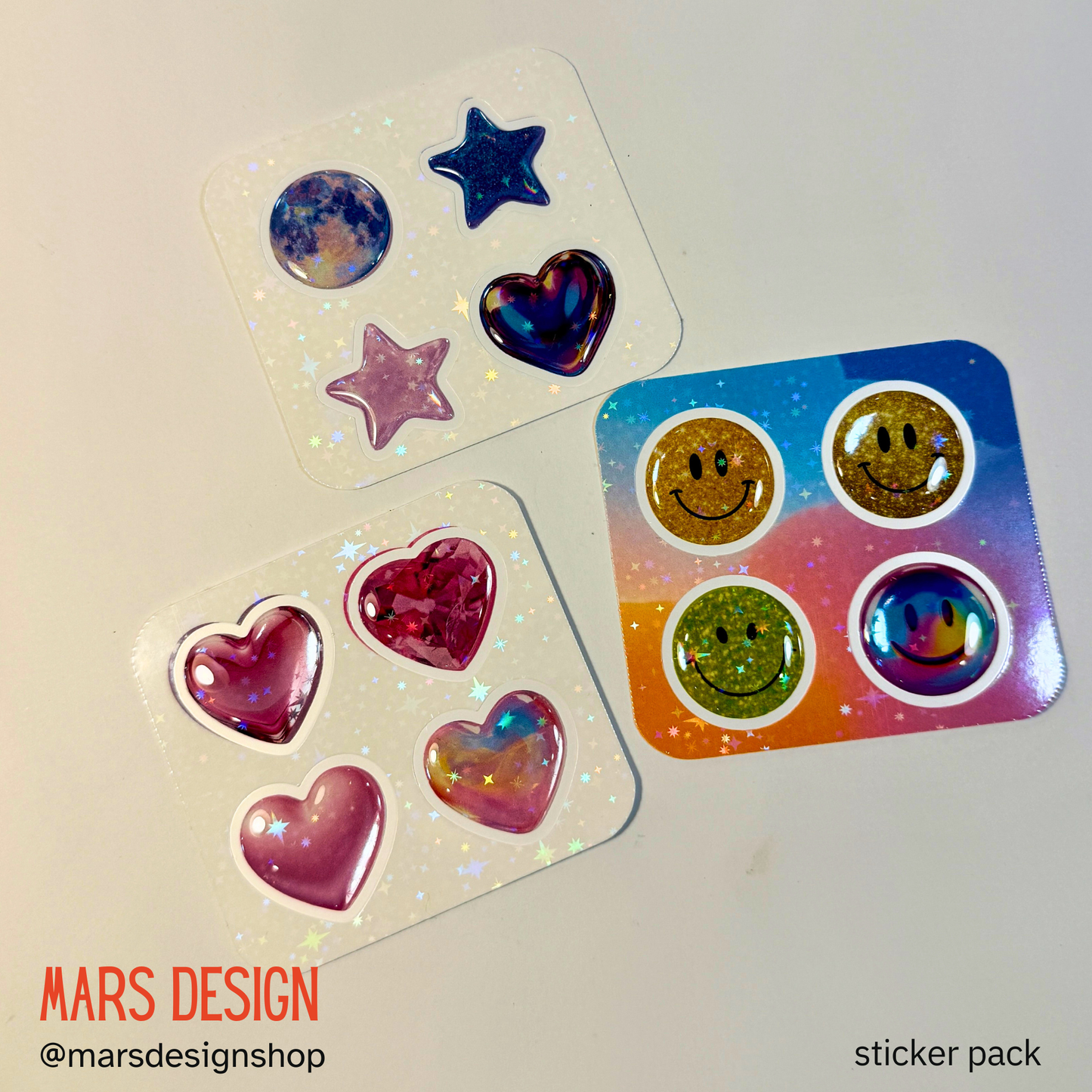 Stars & Hearts 3D sticker packs ვარსკვლავები & გულები მოცულობითი სტიკერების ნაკრები 6ც. (24ც. სტიკერი)