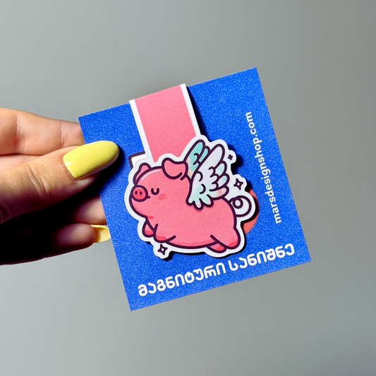 🔖 მაგნიტური სანიშნე "მფრინავი გოჭი" Magnetic Bookmark "Flying Piggy"