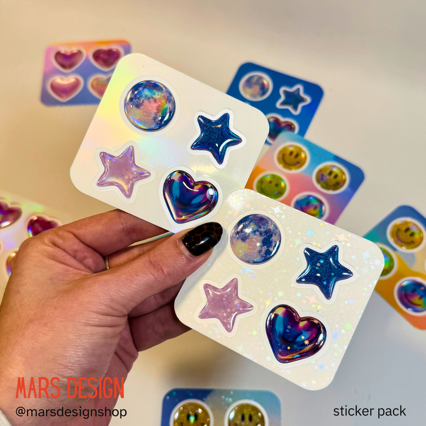 Stars & Hearts 3D sticker packs ვარსკვლავები & გულები მოცულობითი სტიკერების ნაკრები 6ც. (24ც. სტიკერი)