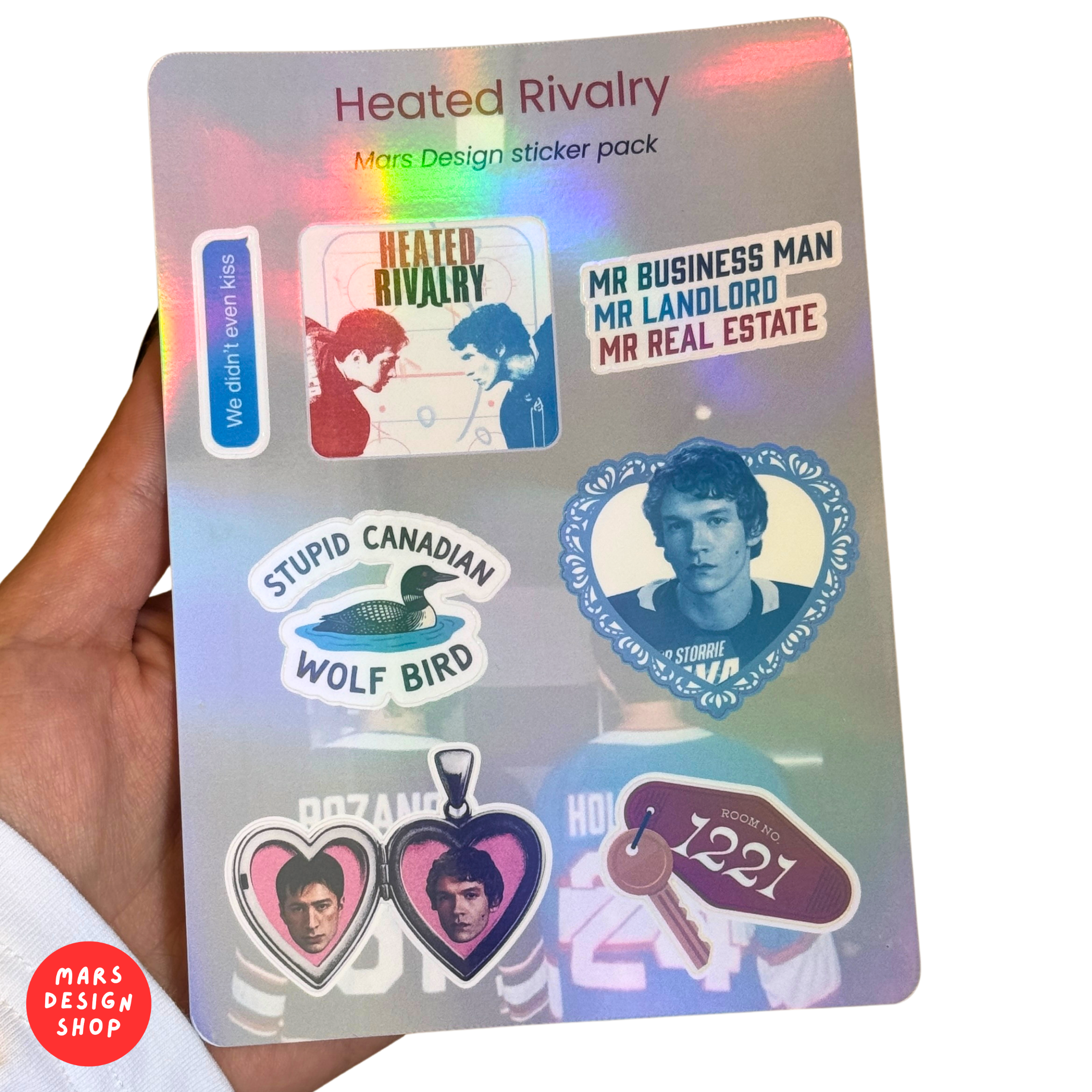 Heated Rivalry vinyl holographic Sticker Pack / ცეცხლოვანი მეტოქეობა ვინილის სტიკერების ნაკრები ჰოლოგრაფიული ლამინაციით 7ც.