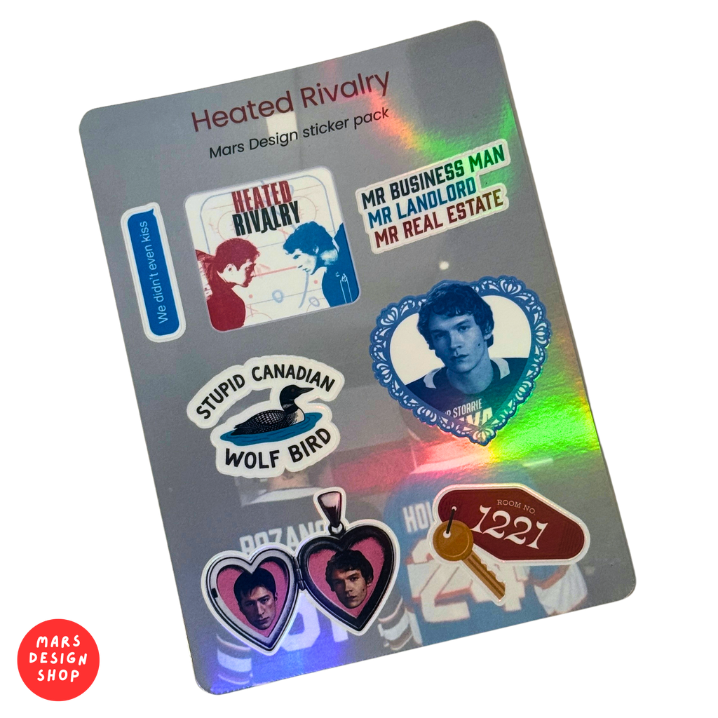 Heated Rivalry vinyl holographic Sticker Pack / ცეცხლოვანი მეტოქეობა ვინილის სტიკერების ნაკრები ჰოლოგრაფიული ლამინაციით 7ც.