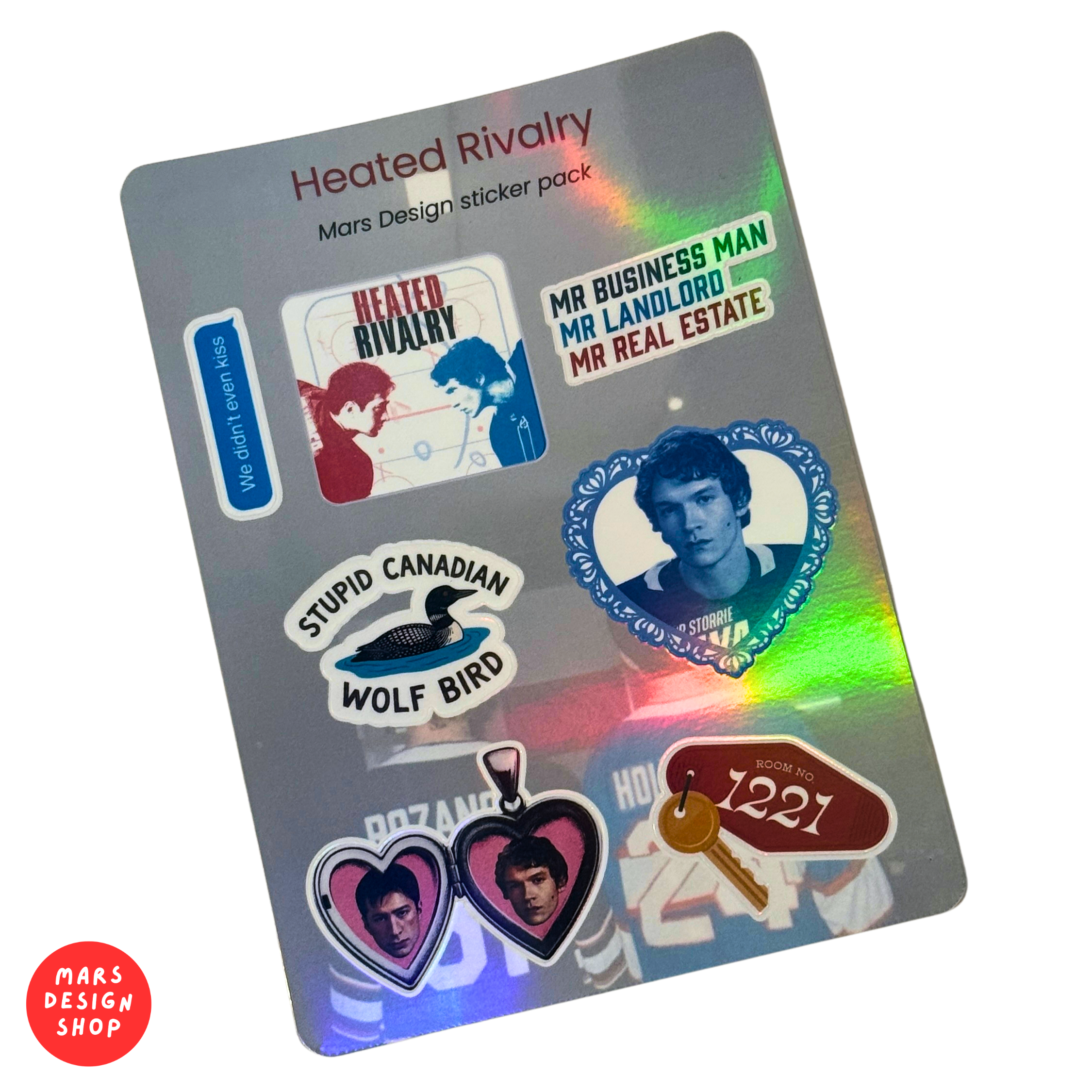Heated Rivalry vinyl holographic Sticker Pack / ცეცხლოვანი მეტოქეობა ვინილის სტიკერების ნაკრები ჰოლოგრაფიული ლამინაციით 7ც.