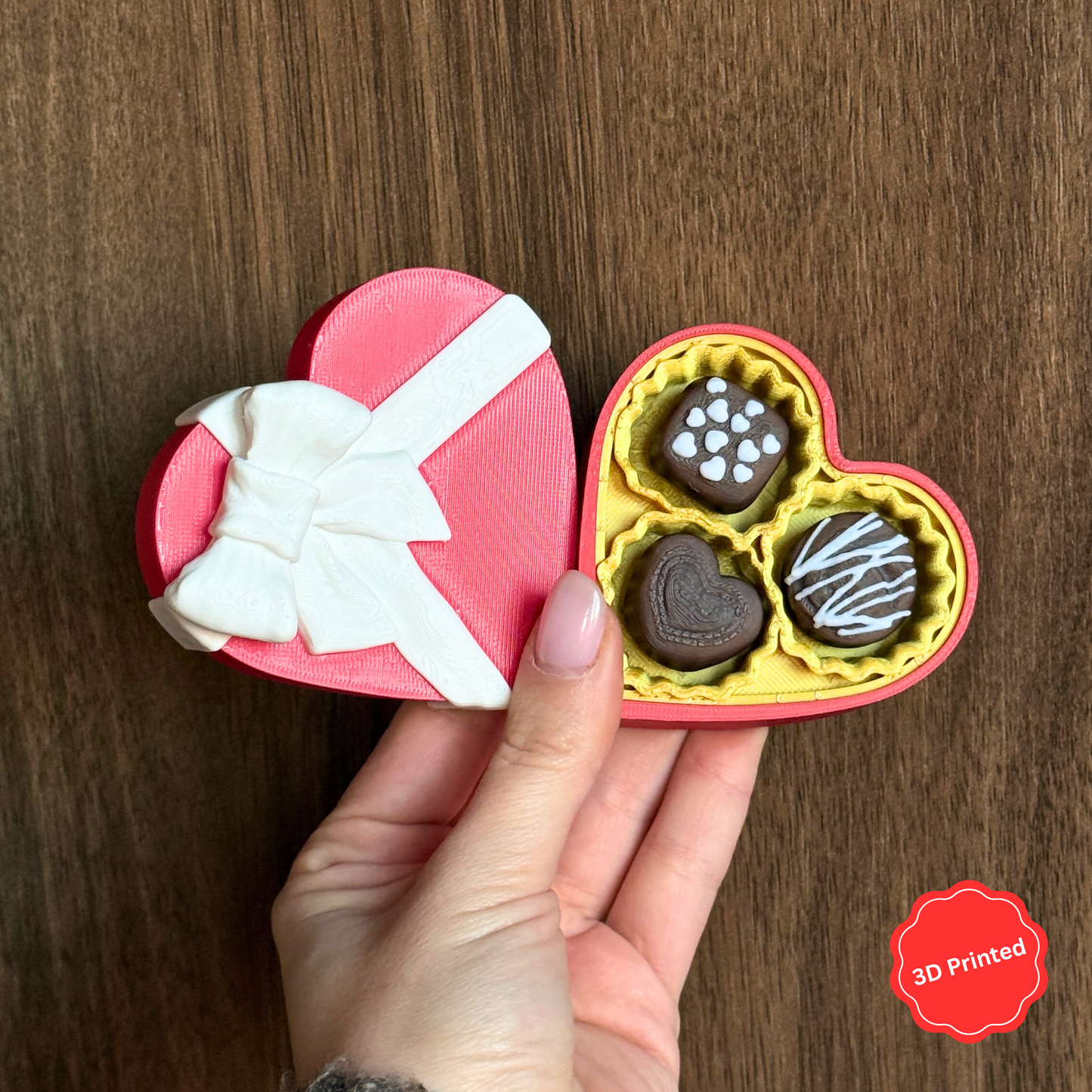 💝 3D დაბეჭდილი შოკოლადის ქლიქერები გულის ფორმის ყუთში წითელი / 3D Printed Chocolate clickers in Heart shaped box Red