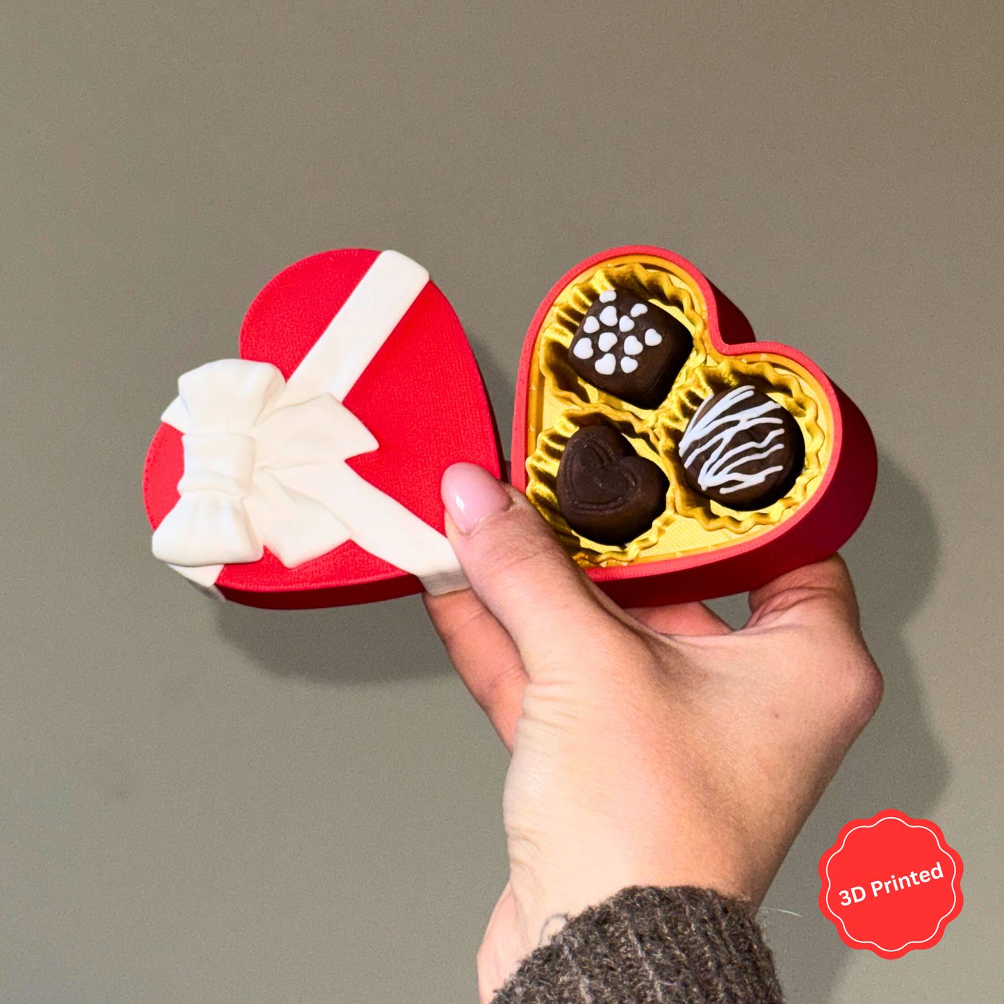 💝 3D დაბეჭდილი შოკოლადის ქლიქერები გულის ფორმის ყუთში წითელი / 3D Printed Chocolate clickers in Heart shaped box Red