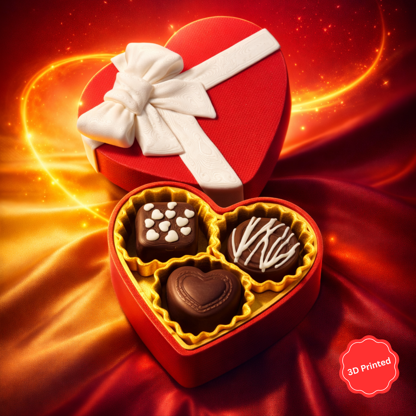 💝 3D დაბეჭდილი შოკოლადის ქლიქერები გულის ფორმის ყუთში წითელი / 3D Printed Chocolate clickers in Heart shaped box Red