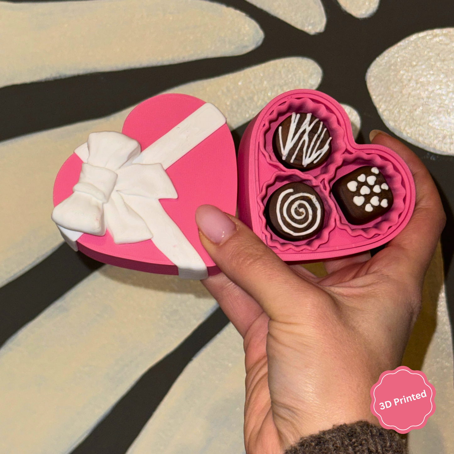 💝 3D დაბეჭდილი შოკოლადის ქლიქერები გულის ფორმის ყუთში ვარდისფერი / 3D Printed Chocolate clickers in Heart shaped box Pink