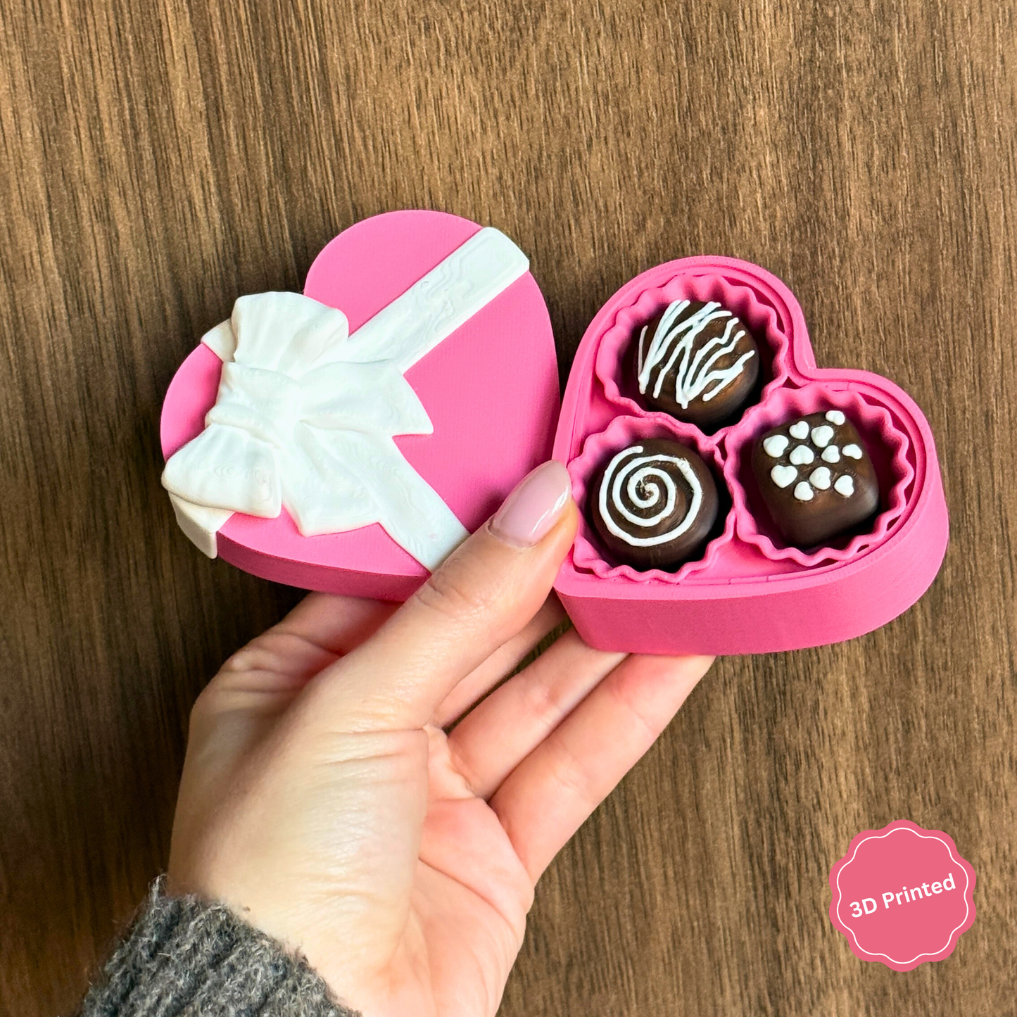 💝 3D დაბეჭდილი შოკოლადის ქლიქერები გულის ფორმის ყუთში ვარდისფერი / 3D Printed Chocolate clickers in Heart shaped box Pink