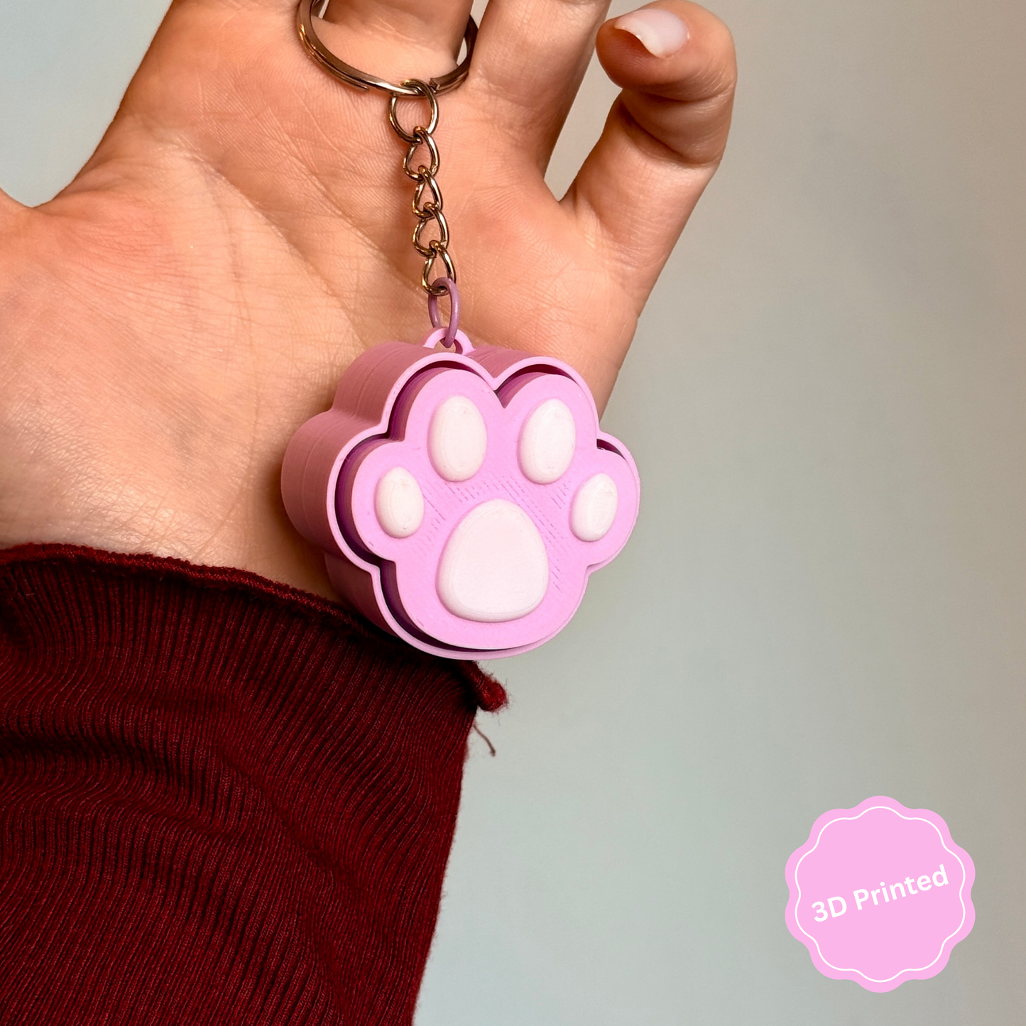 🐾 3D დაბეჭდილი თათი ქლიქერი ბრელოკი / 3D Printed Paw Fidget Toy Keychain