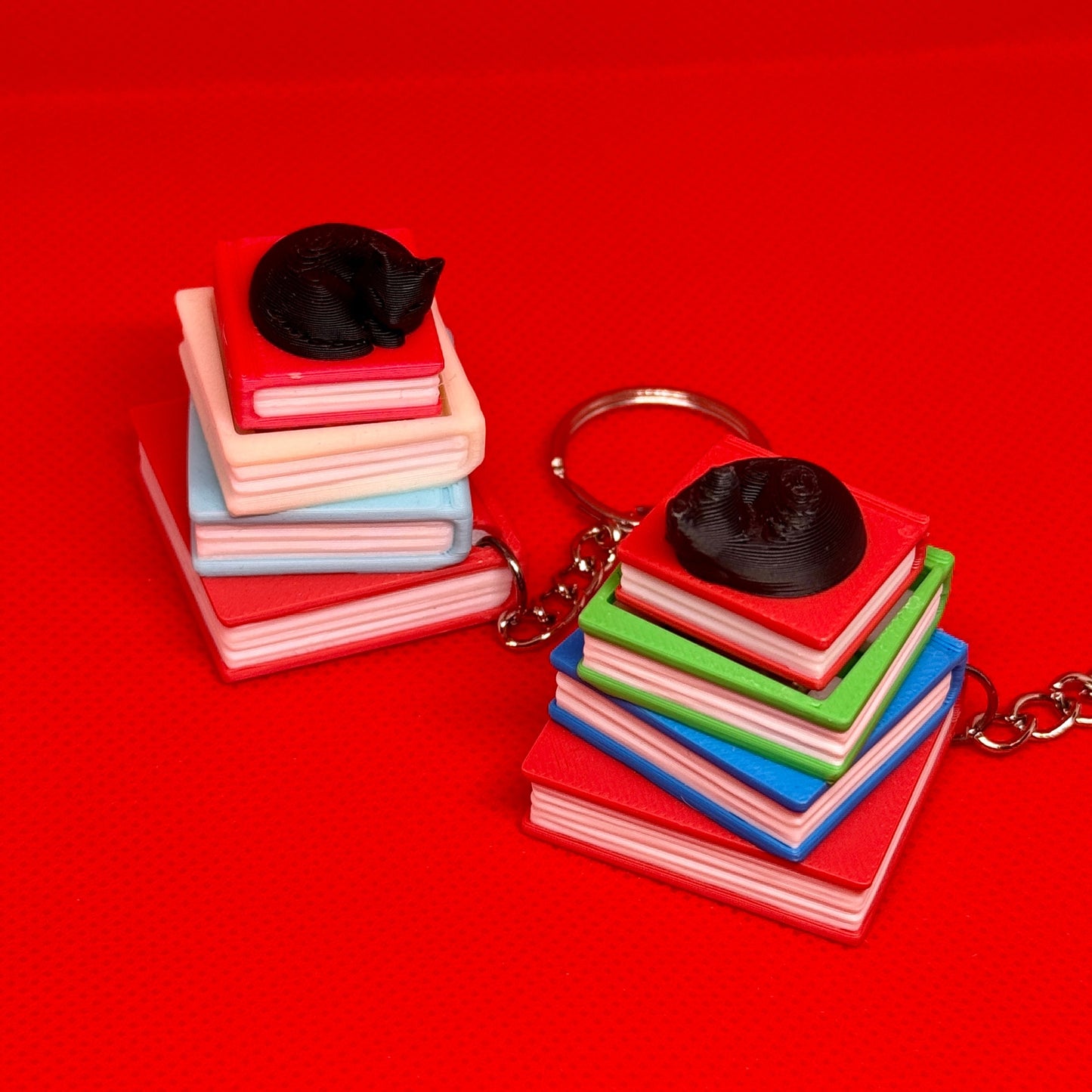 3D დაბეჭდილი წიგნები + კატა ქლიქერი ბრელოკი / 3D Printed Books + Black Cat Fidget Toy Keychain