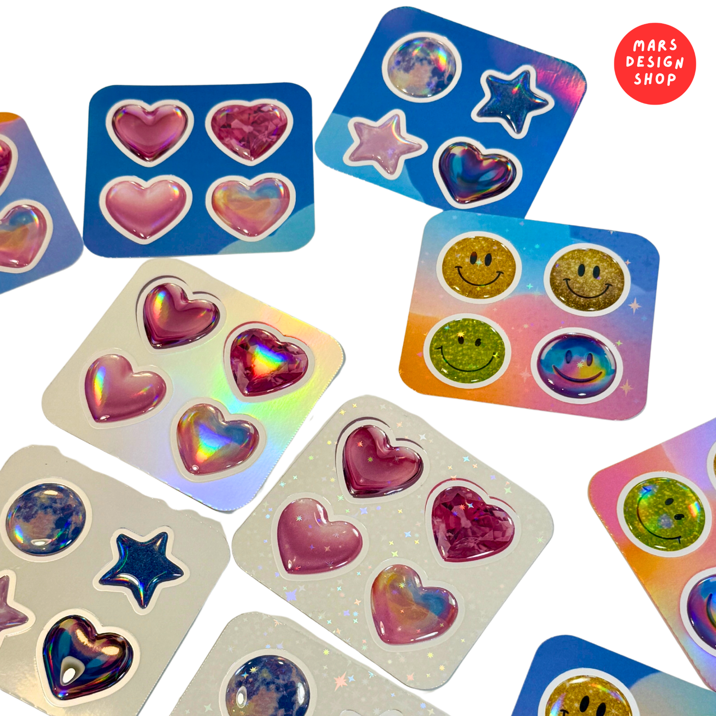 Stars & Hearts 3D sticker packs ვარსკვლავები & გულები მოცულობითი სტიკერების ნაკრები 6ც. (24ც. სტიკერი)
