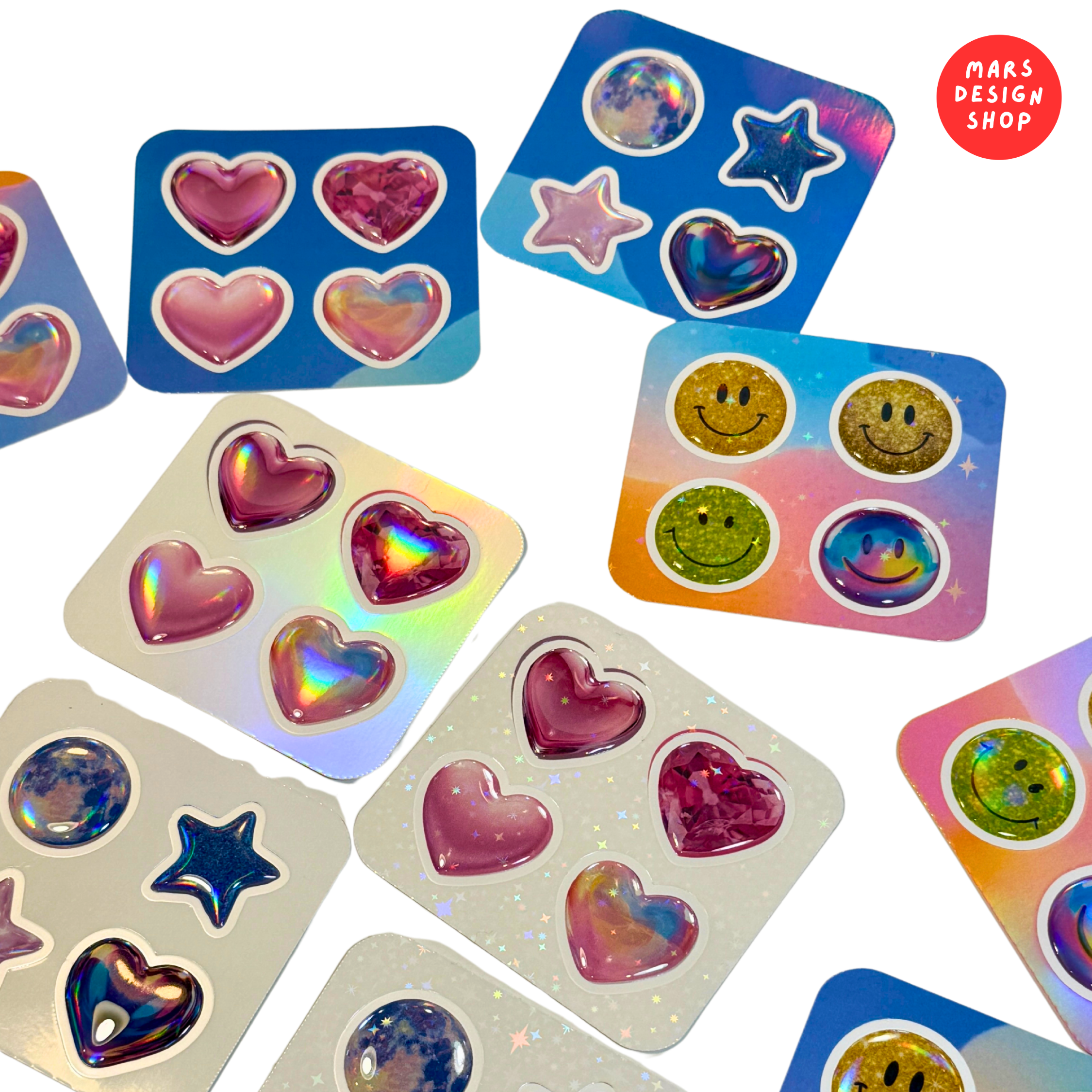 Stars & Hearts 3D sticker packs ვარსკვლავები & გულები მოცულობითი სტიკერების ნაკრები 6ც. (24ც. სტიკერი)