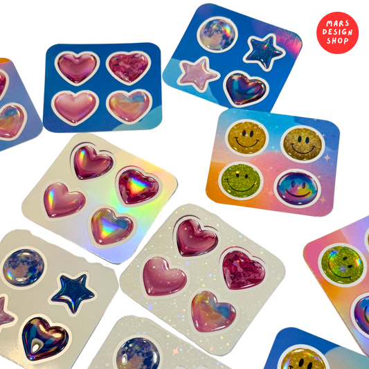 Stars & Hearts 3D sticker packs ვარსკვლავები & გულები მოცულობითი სტიკერების ნაკრები 6ც. (24ც. სტიკერი)