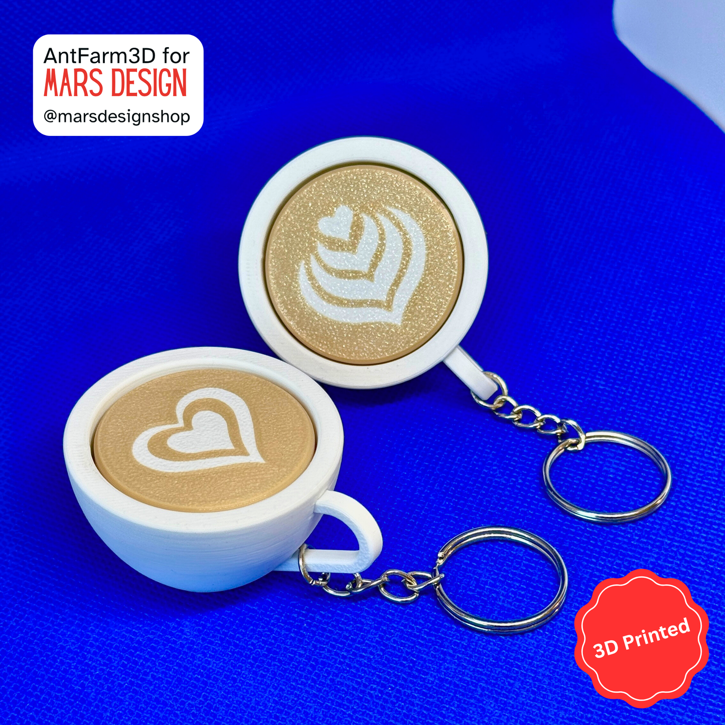 3D Printed კაპუჩინო ქლიქერი ბრელოკი / Cappuccino Fidget Clicker Keychain