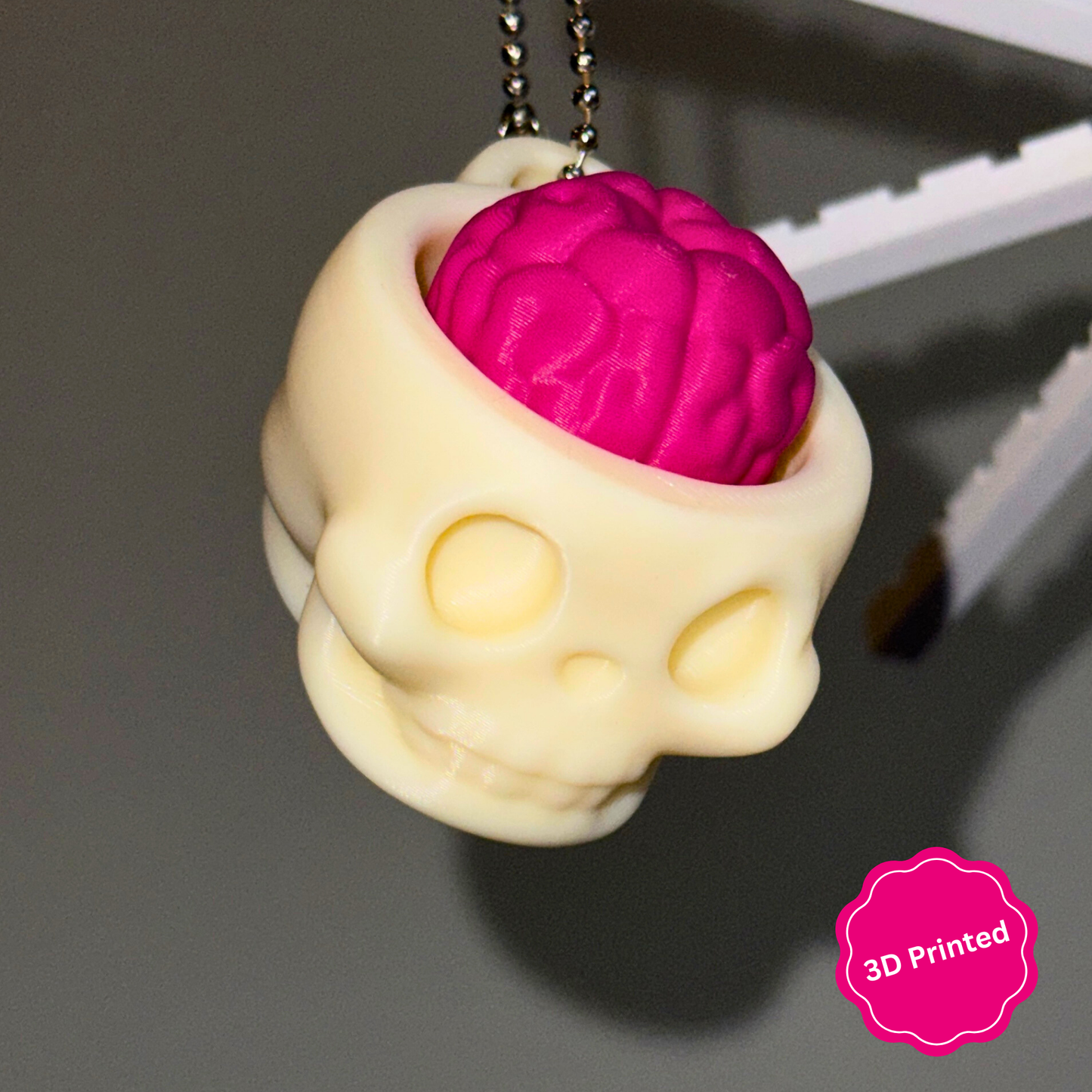 🧠 3D დაბეჭდილი თავის ქალა/ტვინი ქლიქერი ბრელოკი / 3D Printed Skull/Brain Fidget Toy Keychain