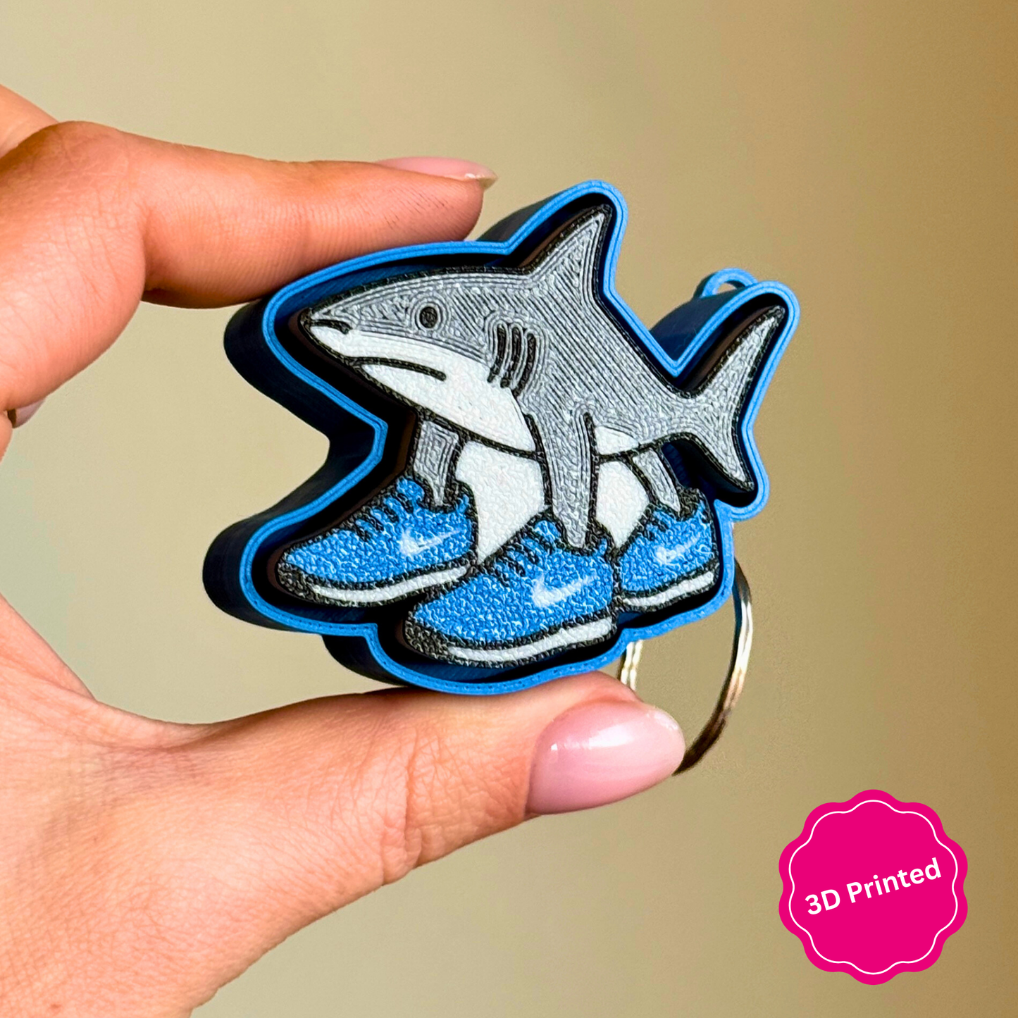 3D დაბეჭდილი ტრალალერო ტრალალა ქლიქერი ბრელოკი 2ც. / 3D Printed Tralalero Tralala Fidget Toy Keychain 2pcs.