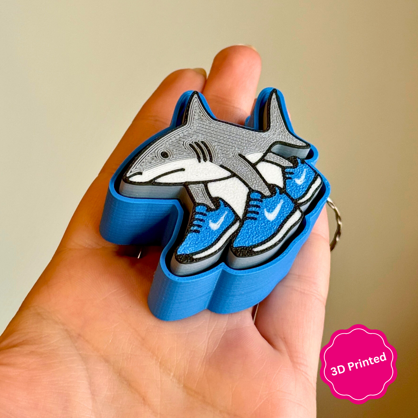 3D დაბეჭდილი ტრალალერო ტრალალა ქლიქერი ბრელოკი 2ც. / 3D Printed Tralalero Tralala Fidget Toy Keychain 2pcs.