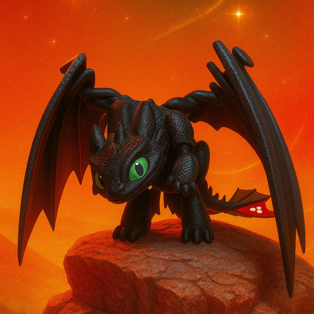 🔥 3D დაბეჭდილი უკბილო დრაკონი შავი /  3D Printed Toothless Dragon Black