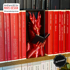 🐉 3D დაბეჭდილი დრაკონი თაროს დეკორი წითელი / 3D Printed Dragon Booknook