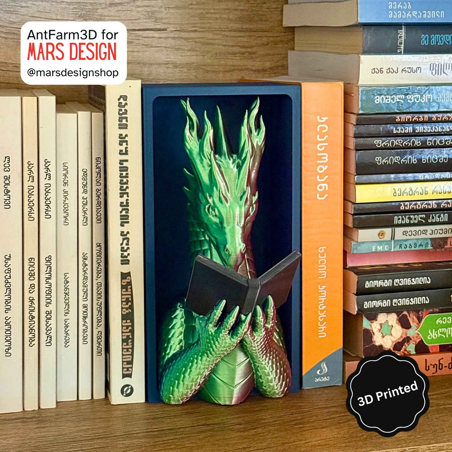 🐉 3D დაბეჭდილი დრაკონი თაროს დეკორი მწვანე / 3D Printed Dragon Booknook