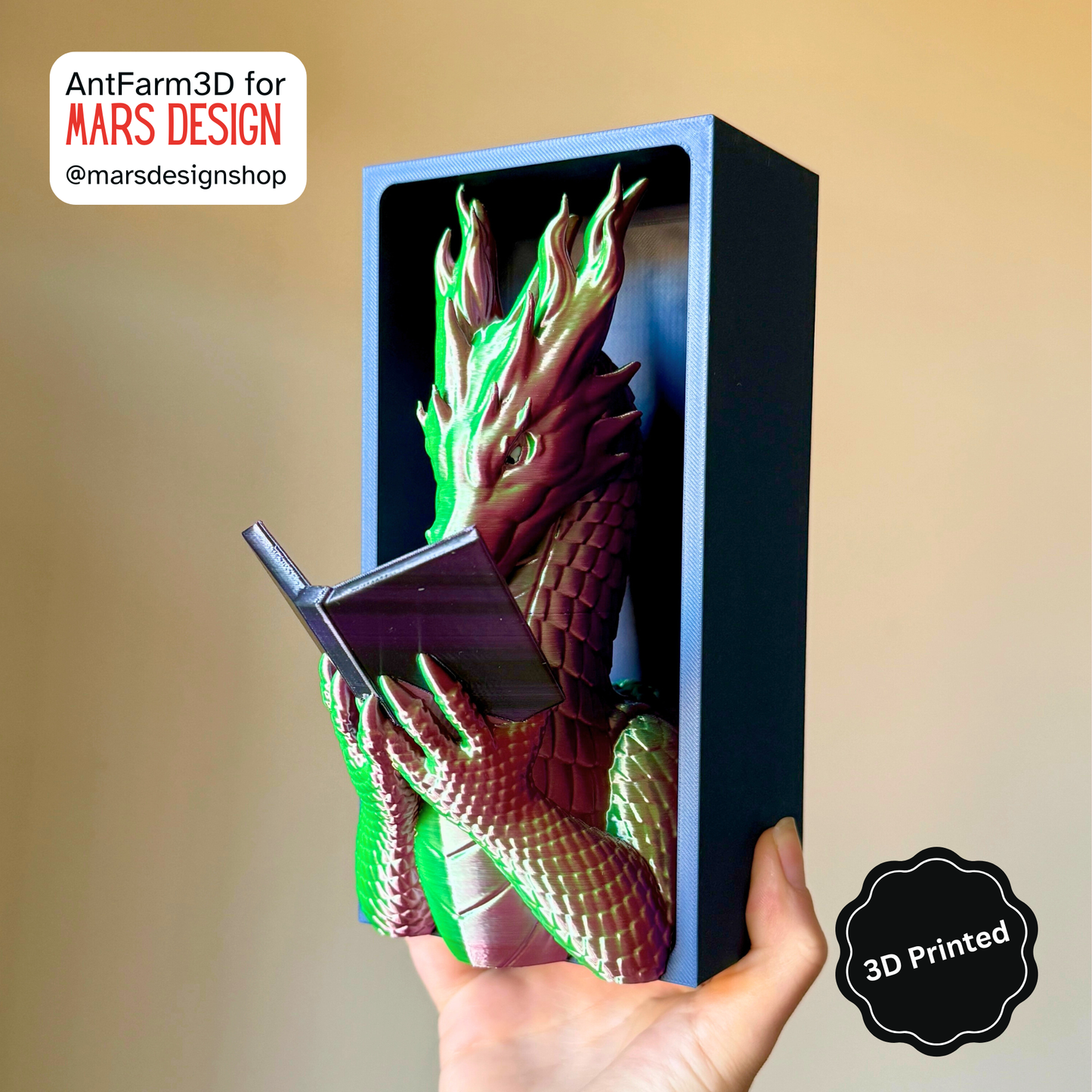 🐉 3D დაბეჭდილი დრაკონი თაროს დეკორი მწვანე / 3D Printed Dragon Booknook