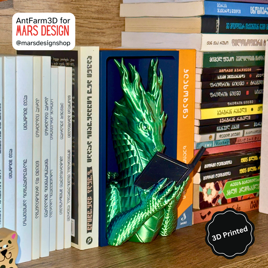 🐉 3D დაბეჭდილი დრაკონი თაროს დეკორი მწვანე / 3D Printed Dragon Booknook