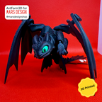 🔥 3D დაბეჭდილი უკბილო დრაკონი შავი /  3D Printed Toothless Dragon Black