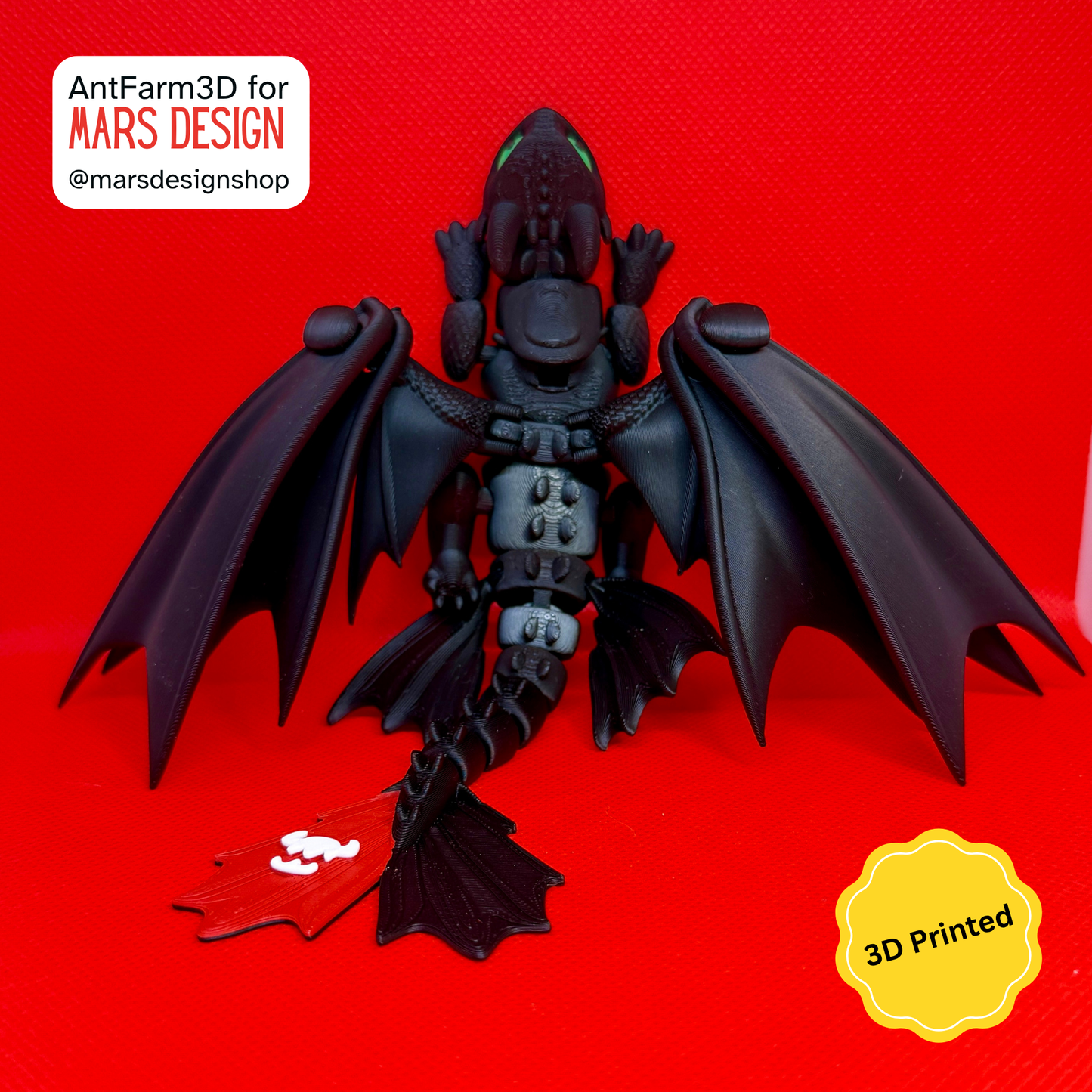 🔥 3D დაბეჭდილი უკბილო დრაკონი შავი /  3D Printed Toothless Dragon Black