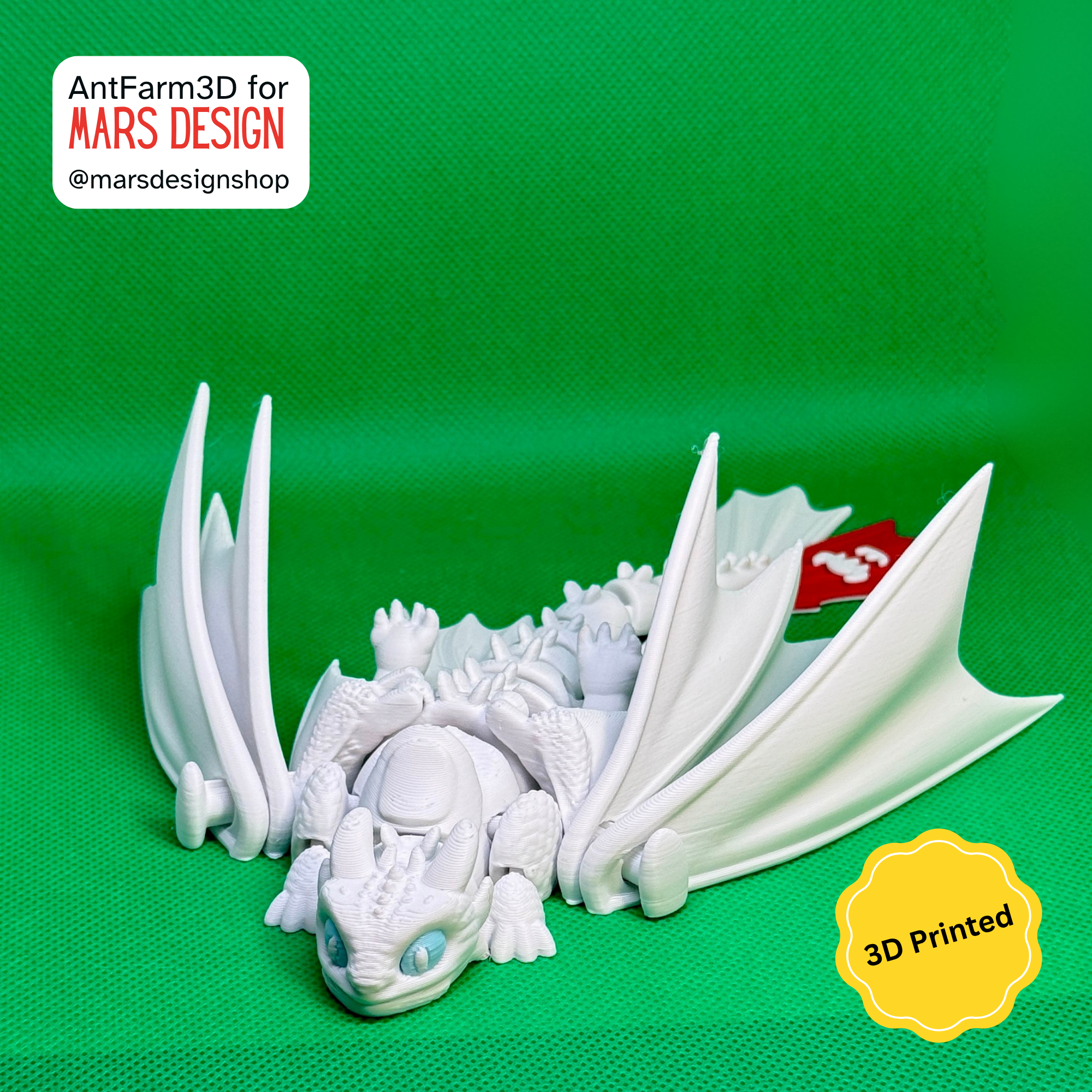 🔥 3D დაბეჭდილი უკბილო დრაკონი თეთრი /  3D Printed Toothless Dragon White
