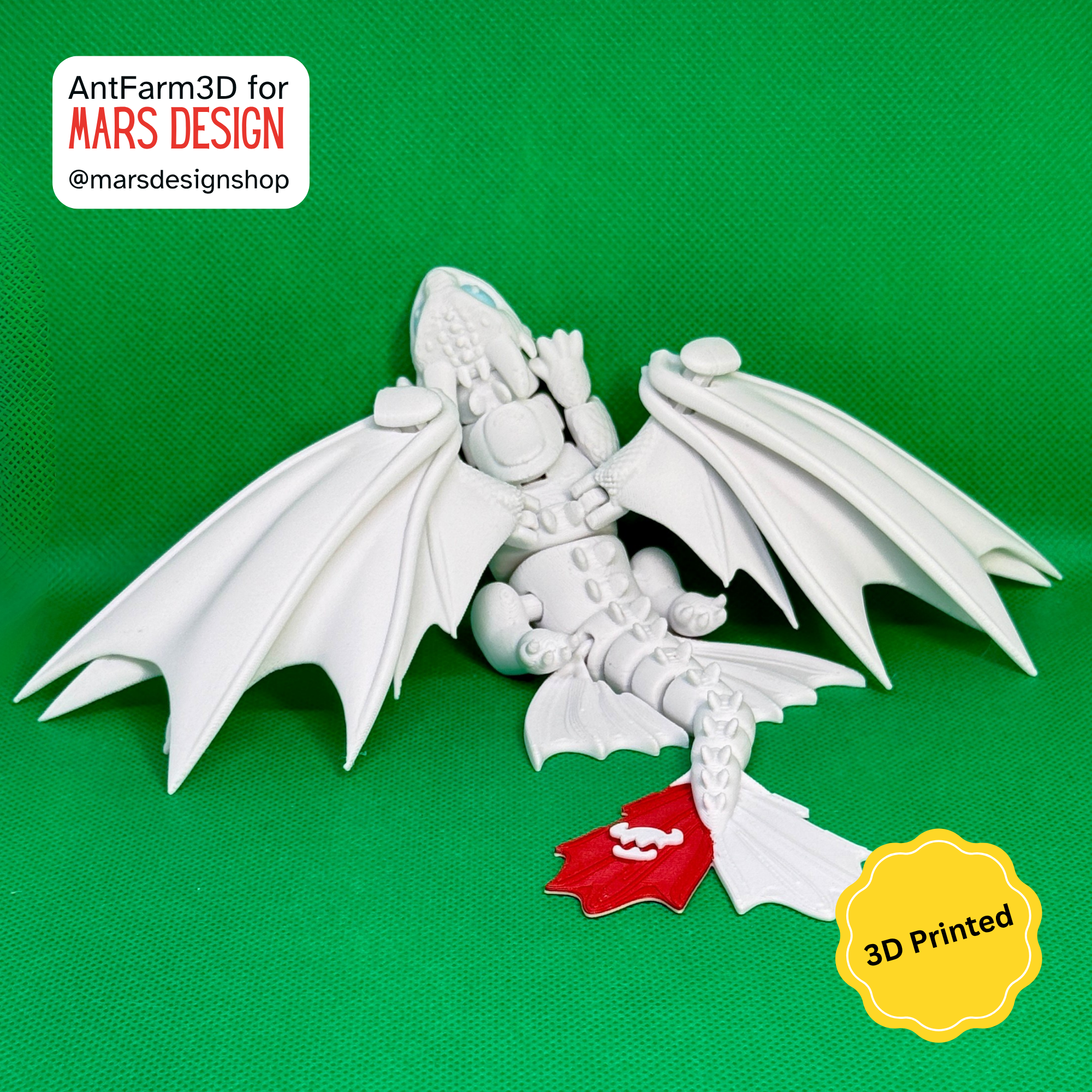 🔥 3D დაბეჭდილი უკბილო დრაკონი თეთრი /  3D Printed Toothless Dragon White
